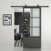 Glass and Metal Barn Door with Installation Hardware Kit 24''x 84''