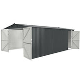 Outdoor metal storage shed, 13 ft W x 20 ft D