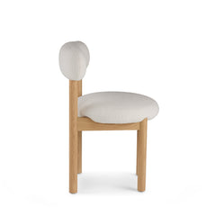 White Oak and Ivory Wool Bouclé- Dining Chair