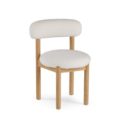 White Oak and Ivory Wool Bouclé- Dining Chair