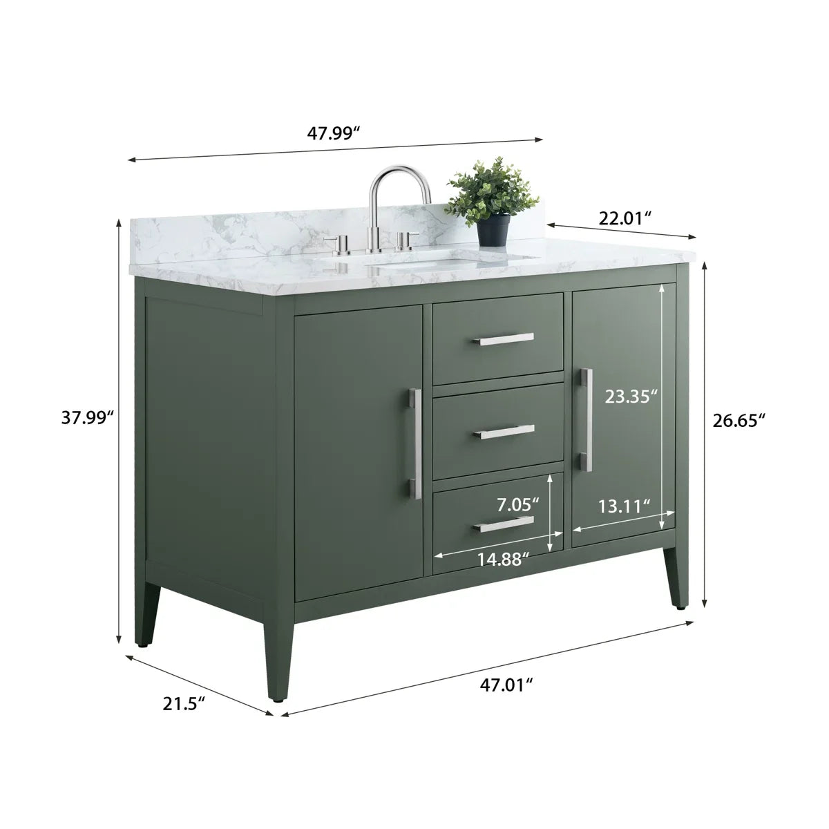 48'' Single Bathroom Vanity with Marble Top