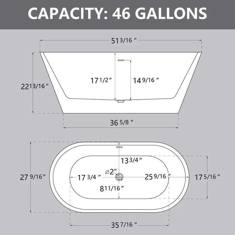 Freestanding Soaking Bathtub 51" x 27.5" (missing pop up drain