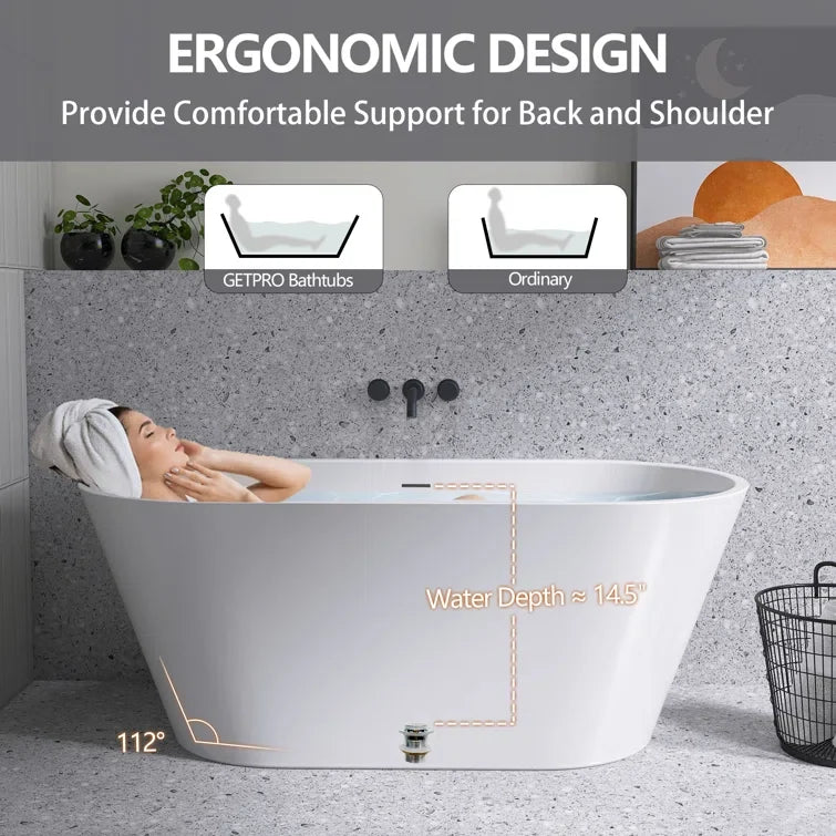 Freestanding Soaking Bathtub 51" x 27.5" (missing pop up drain