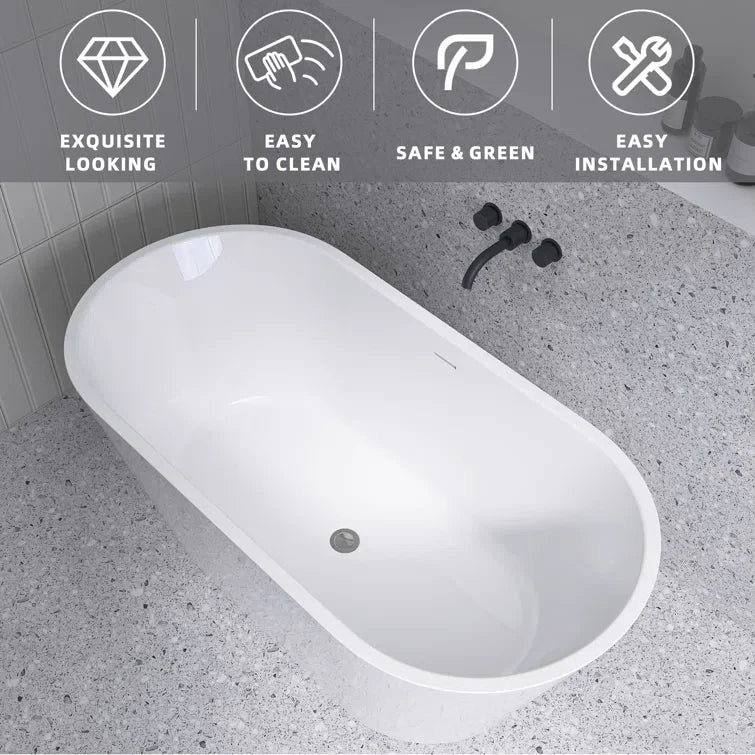 Freestanding Soaking Bathtub 51" x 27.5" (missing pop up drain