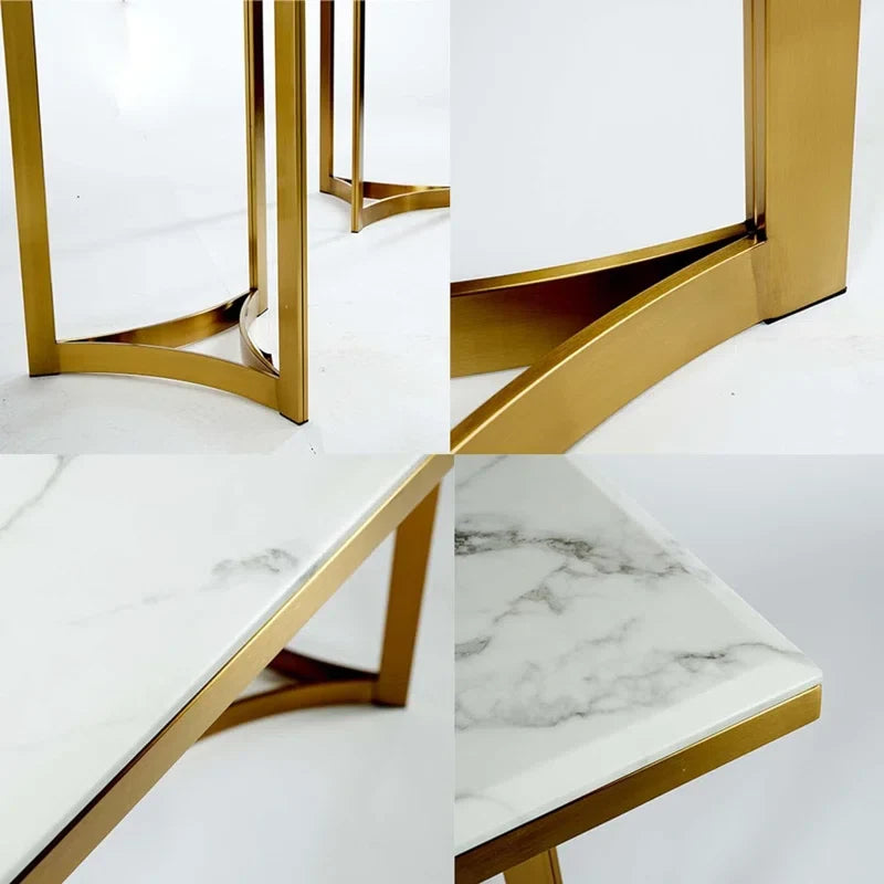 Bura Modern Marble Dining Table,White Rectangular Tabletop Gold Stainless Legs