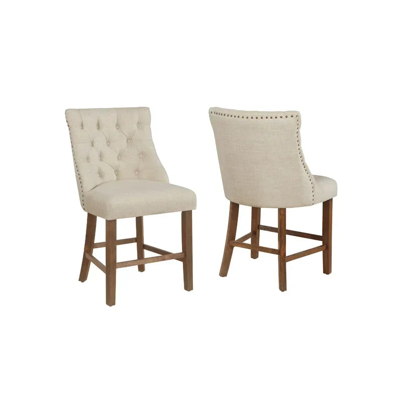 Counter Stool chair Cream and wood (Set of 2)