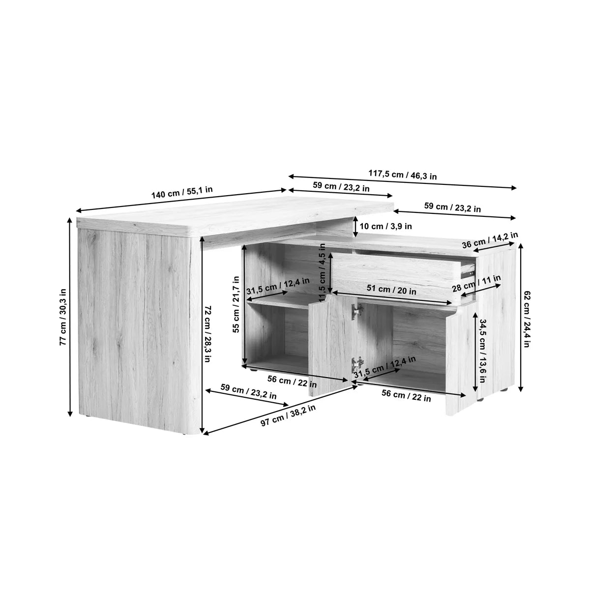 Cuba L-Shaped desk
