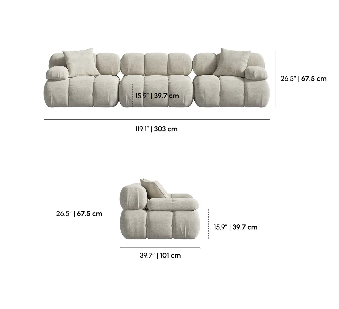 Three Seater Fawn Sofa