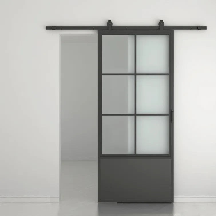 Glass and Metal Barn Door with Installation Hardware Kit 24''x 84''