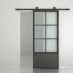 Glass and Metal Barn Door with Installation Hardware Kit 24''x 84''