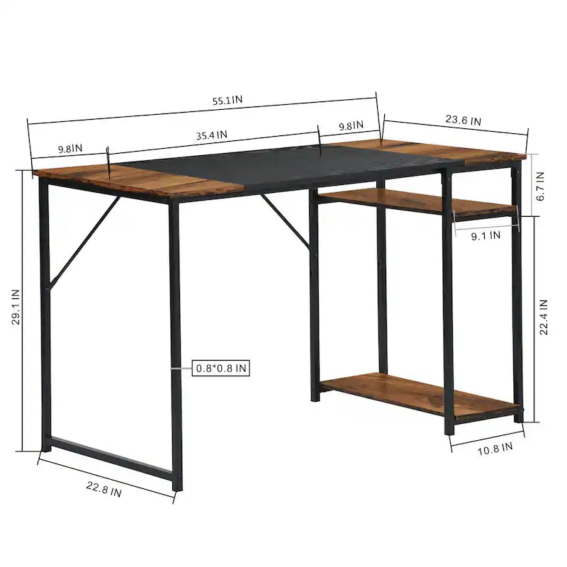 Black Brown Desk with Storage Shelves