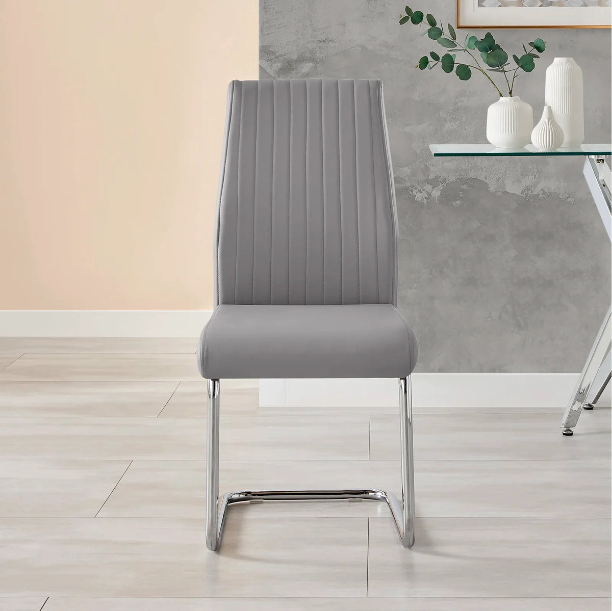 Modern Padded Faux Leather & Chrome  (Set of 2)