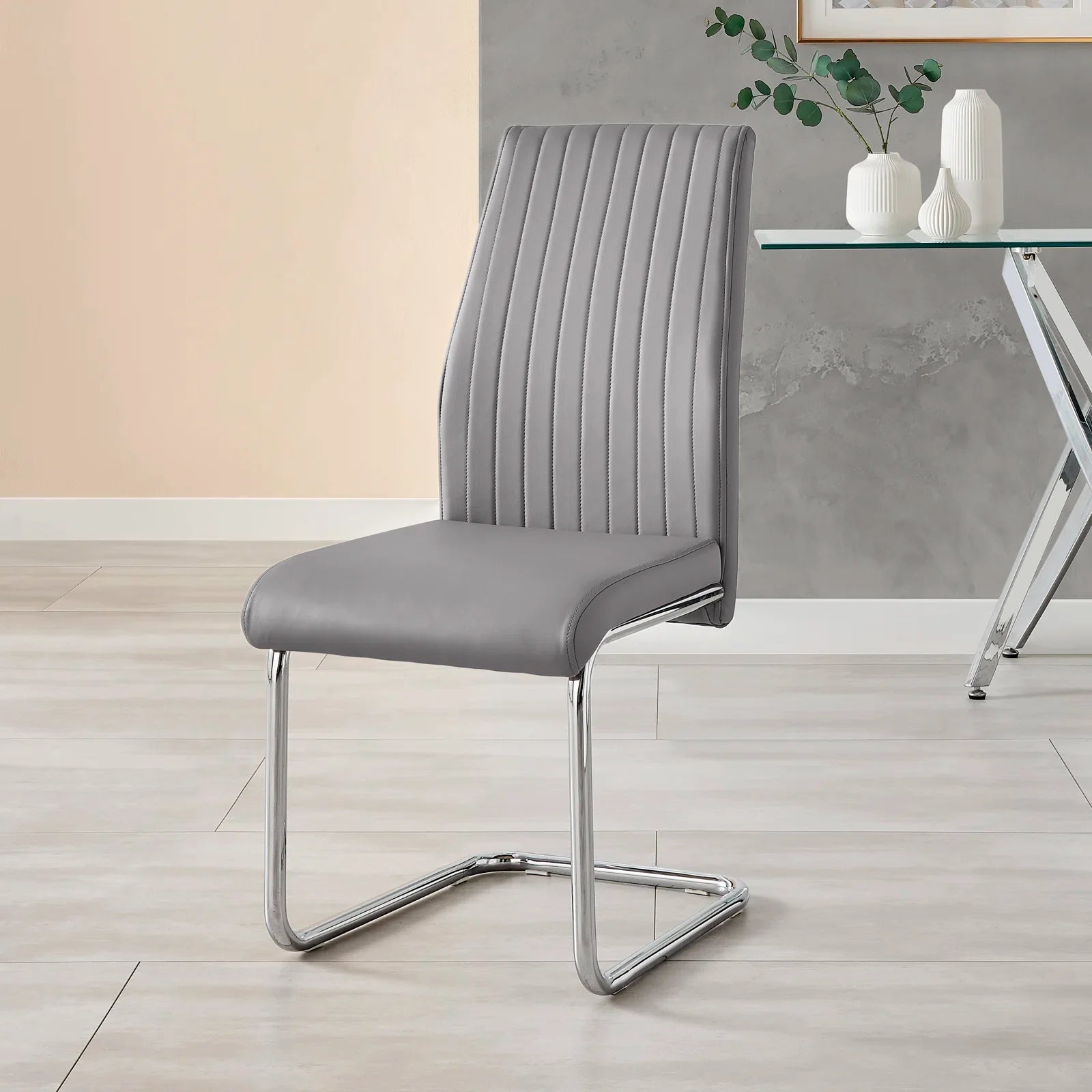 Modern Padded Faux Leather & Chrome  (Set of 2)