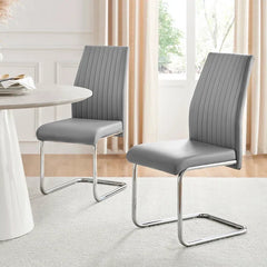 Modern Padded Faux Leather & Chrome  (Set of 2)