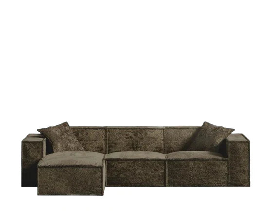 Shearling Espresso Sectional with Ottoman