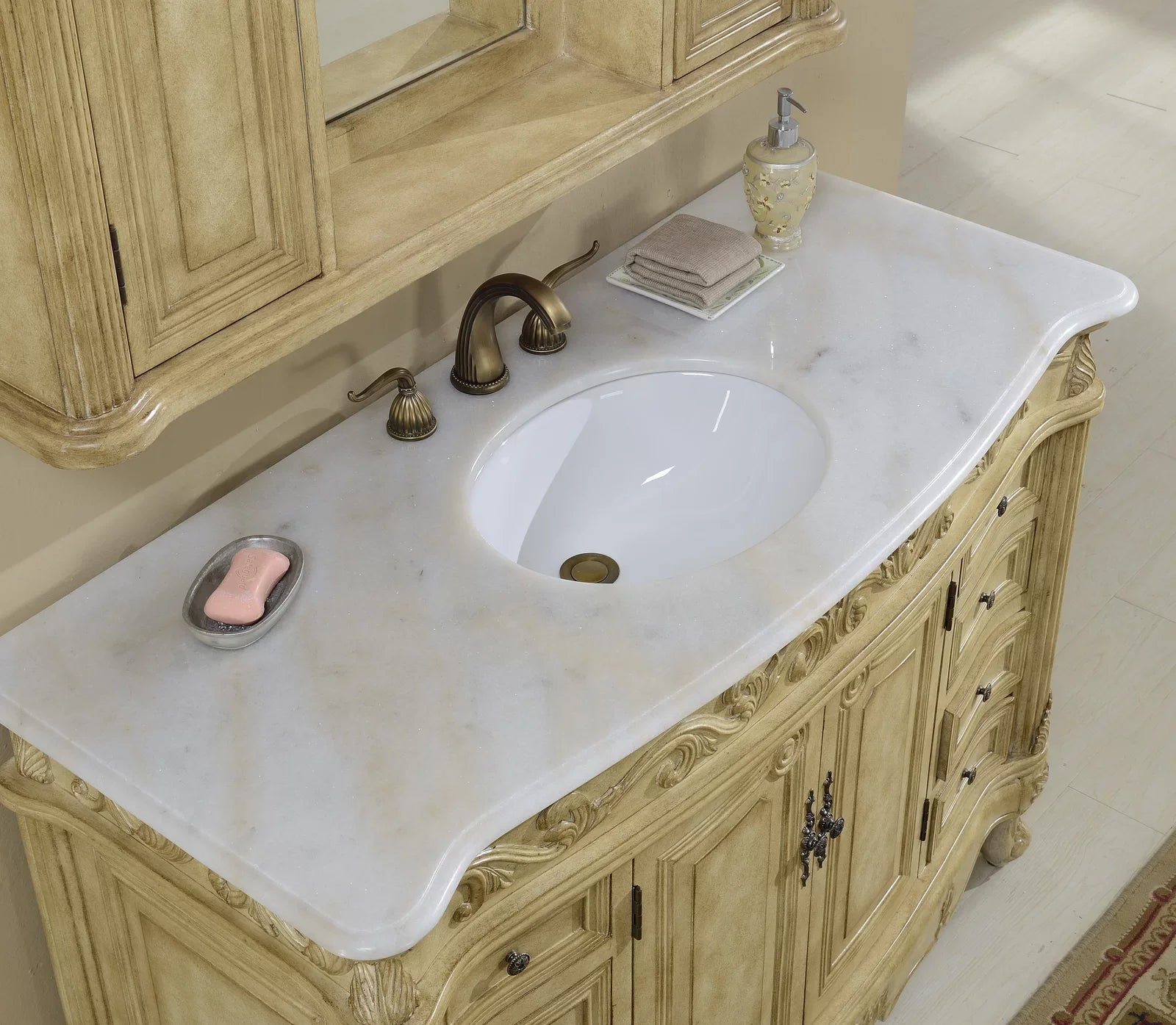 48'' Single Bathroom Vanity with Marble Top Tan (Minor damage)