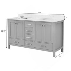 60-inch Countertop with Double sink, gray(Minor Damge)