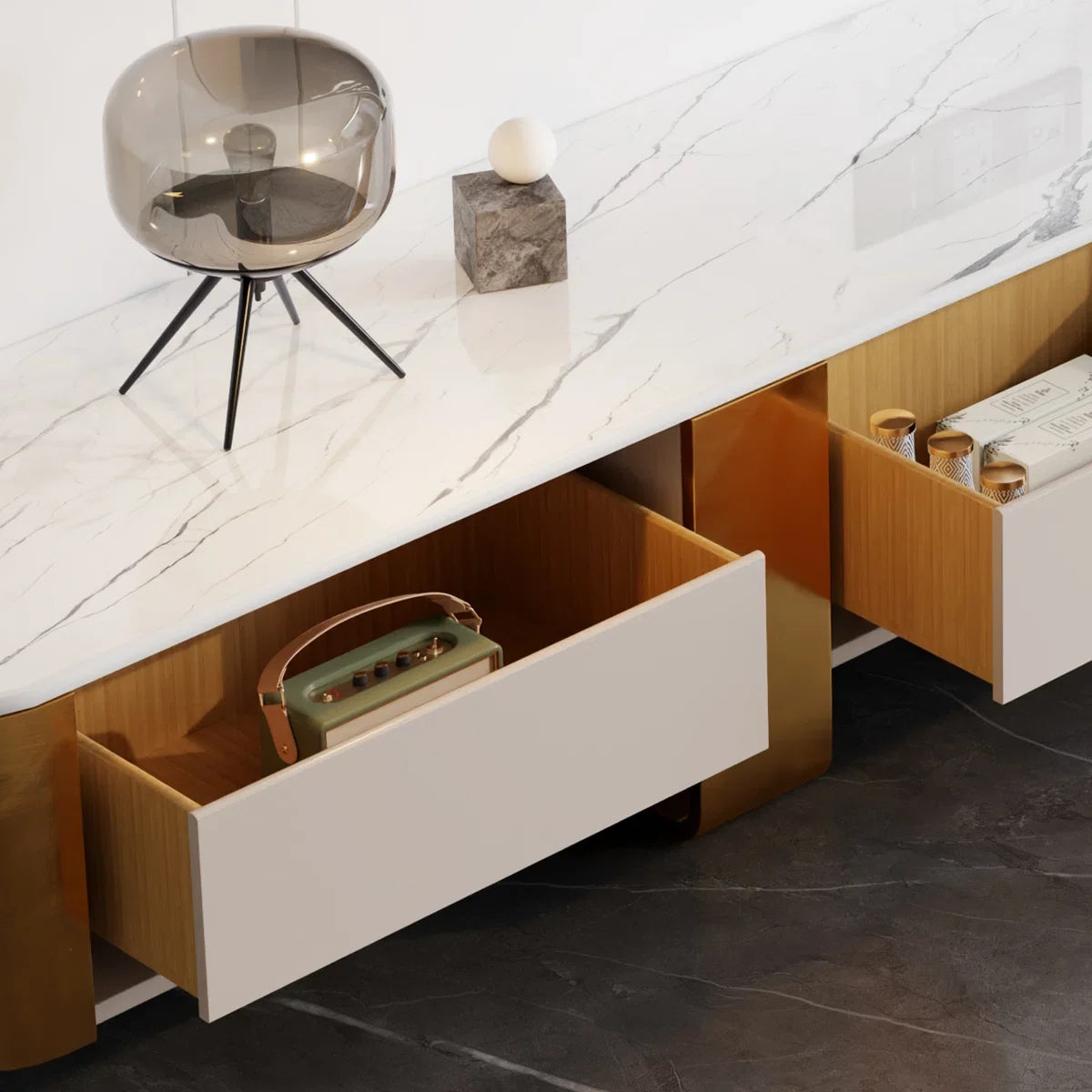 Modern Luxury 79'' Media Console with 4 Drawers