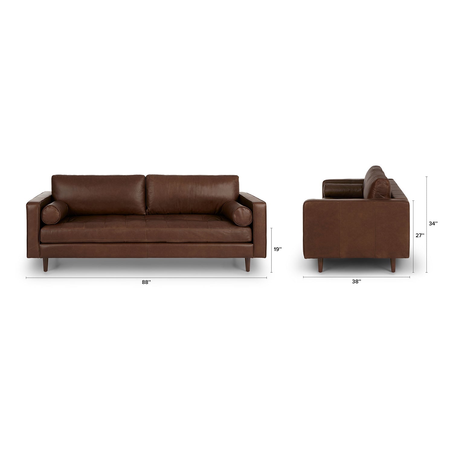 88" Tufted Leather Sofa - Charme Chocolat