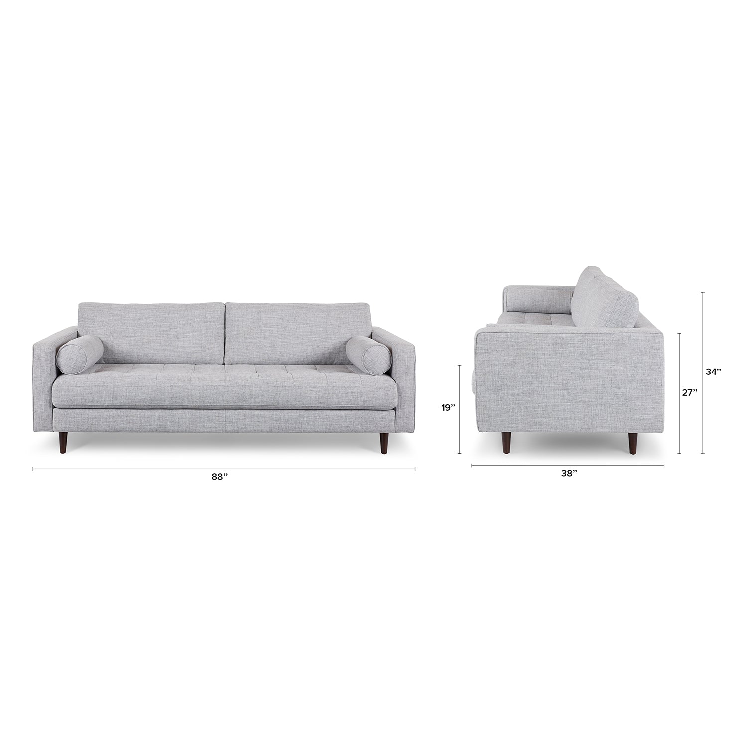 88" Tufted Sofa - Stone Gray