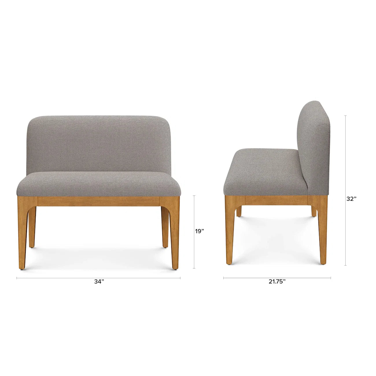 34" Armless Banquette - Smoked Oak and Hestia Gray