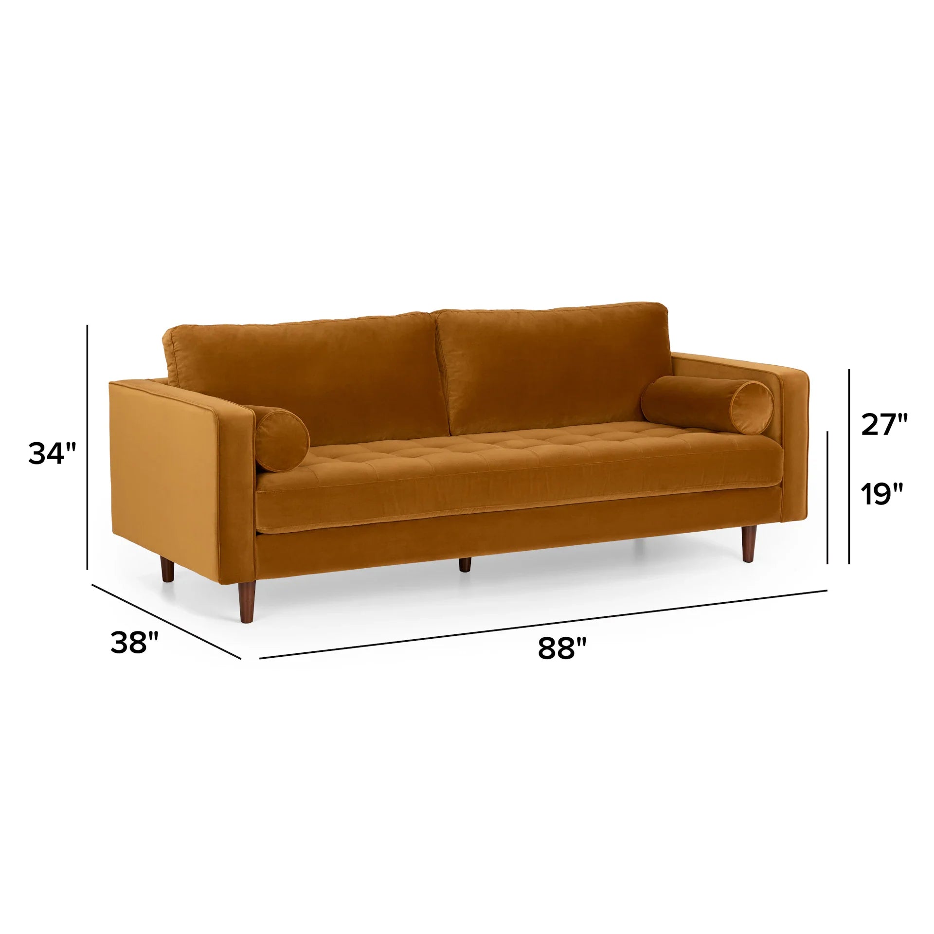 88" Pacific Ginger Velvet Sofa