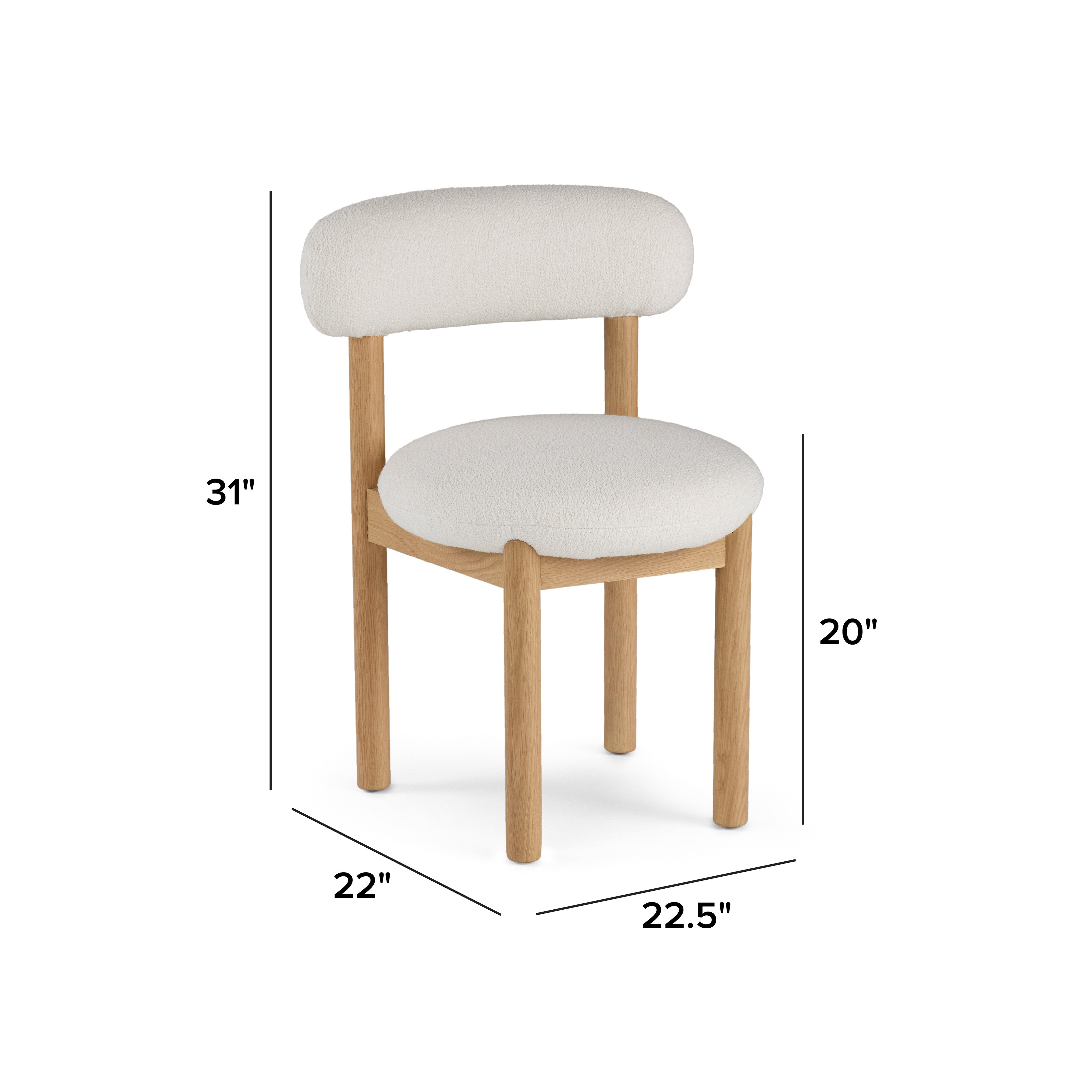 White Oak and Ivory Wool Bouclé-  Dining Chair