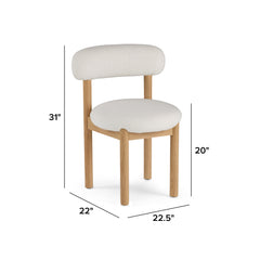 White Oak and Ivory Wool Bouclé-  Dining Chair
