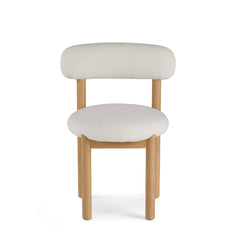 White Oak and Ivory Wool Bouclé-  Dining Chair