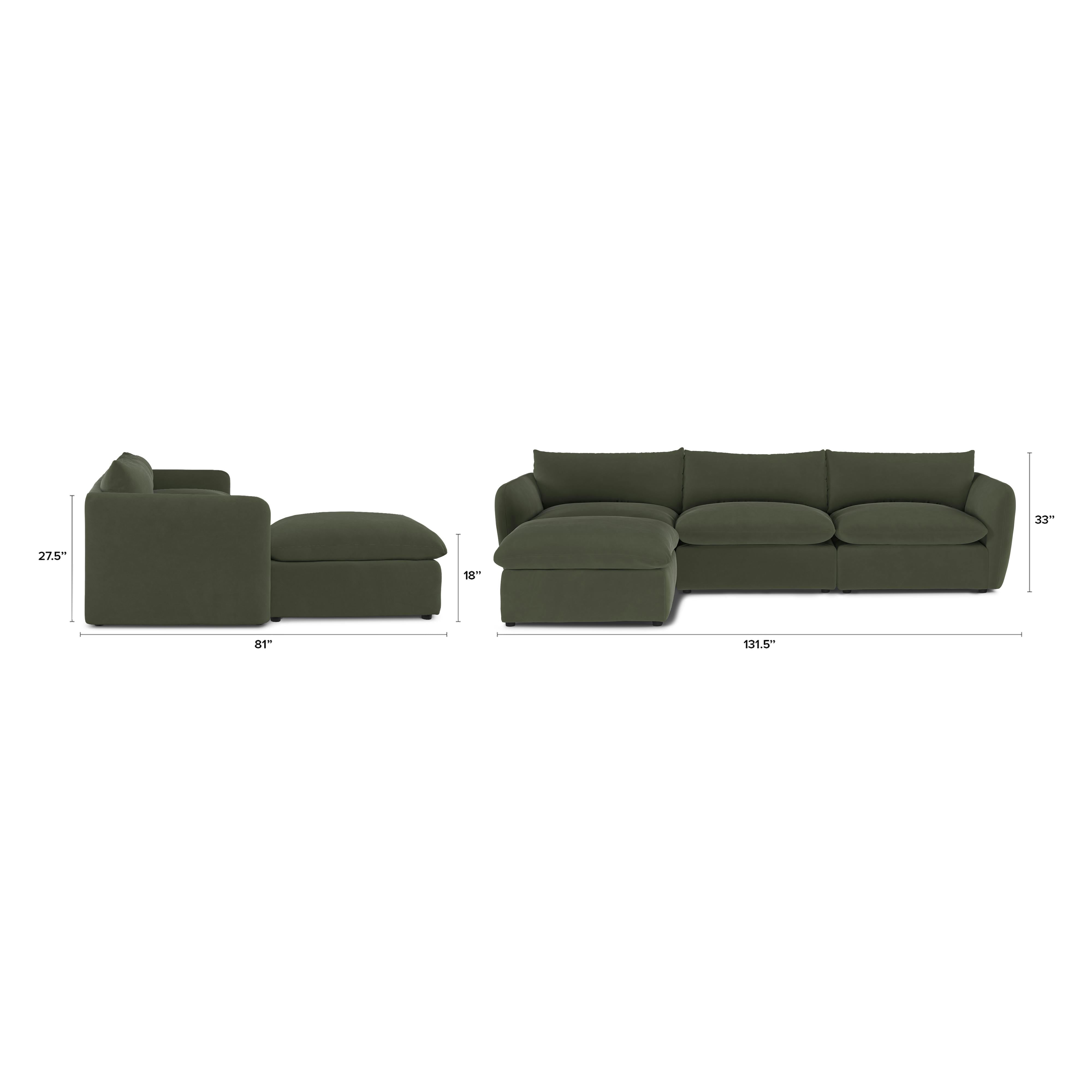 131.5" Velvet Modular Sectional - Green