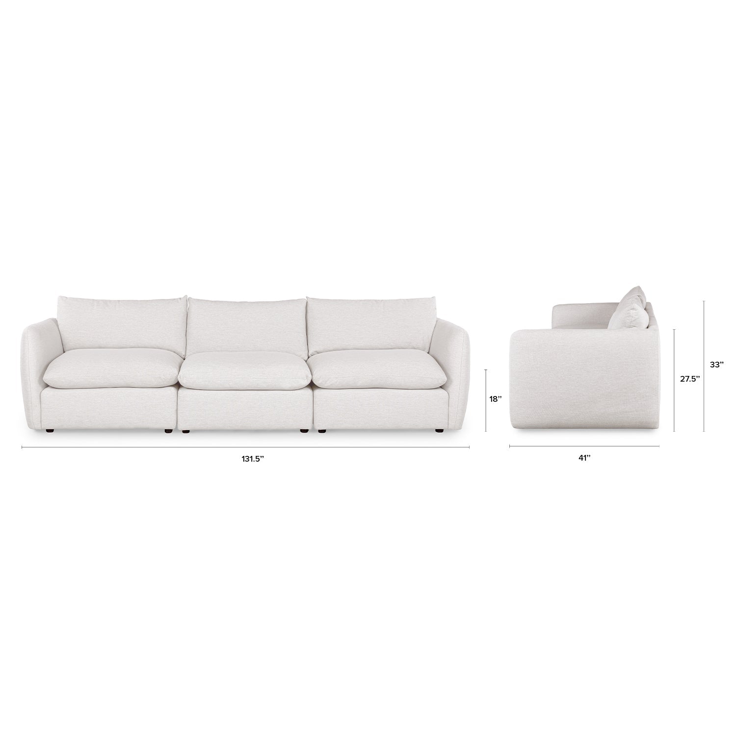 131.5" Modular Sofa - Silver Ivory